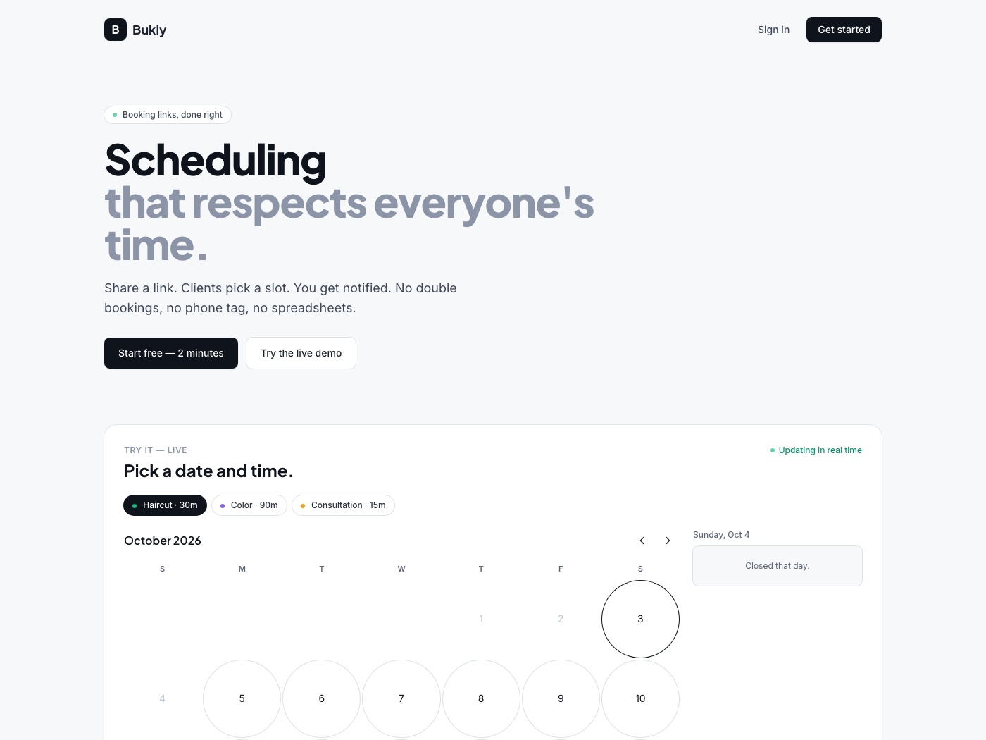 Bukly — homepage screenshot