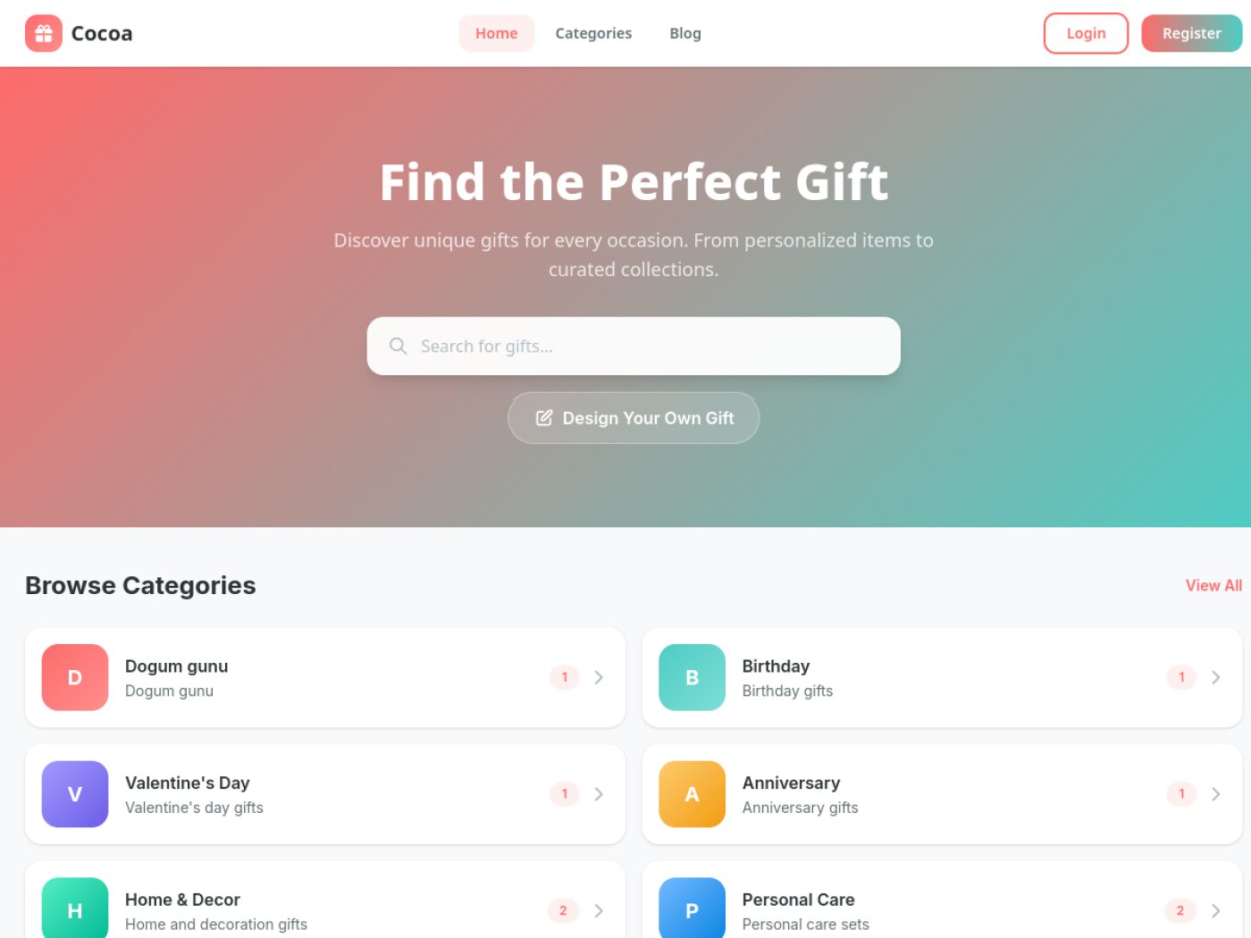 Cocoa — homepage screenshot